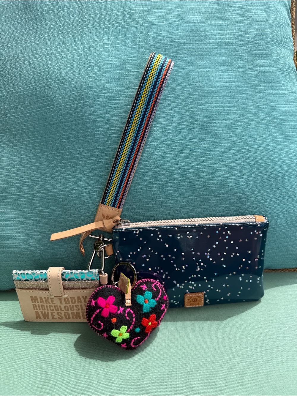 Consuela Wristlet Wallet and Colorful Heart Keychain